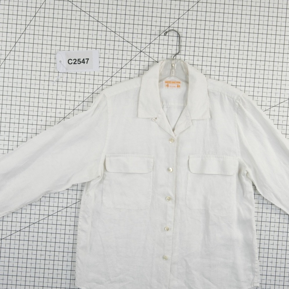Brooks Brothers Top Blouse Women's Size 8 White 100% Irish Linen Camp Collar - Picture 7 of 7